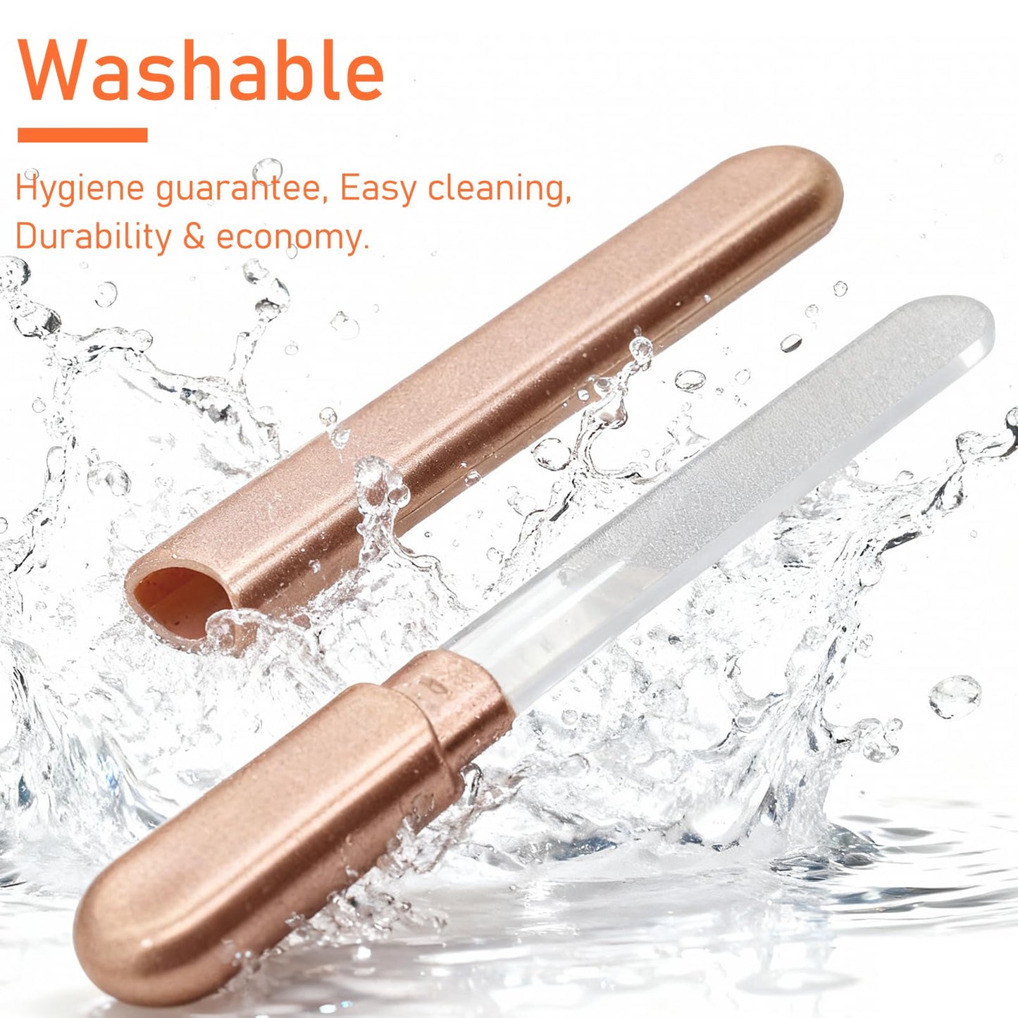 WOKOTO 2 Packs Glass Nail File with Case for Nail Shaping & Polishing, Rose Gold & Black Double Sided Transparent Crystal Diamond Fingernail Files Glass Nail Buffer for Natural and Acrylic Nails