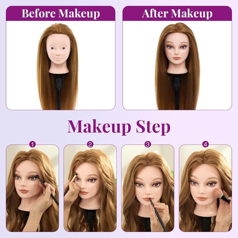 28" Mannequin Head Human Hair - 80% Real Hair Cosmetology Makeup Training Head Practice Manikin Doll Head for Styling Hairdressing Braiding Mannequin Head