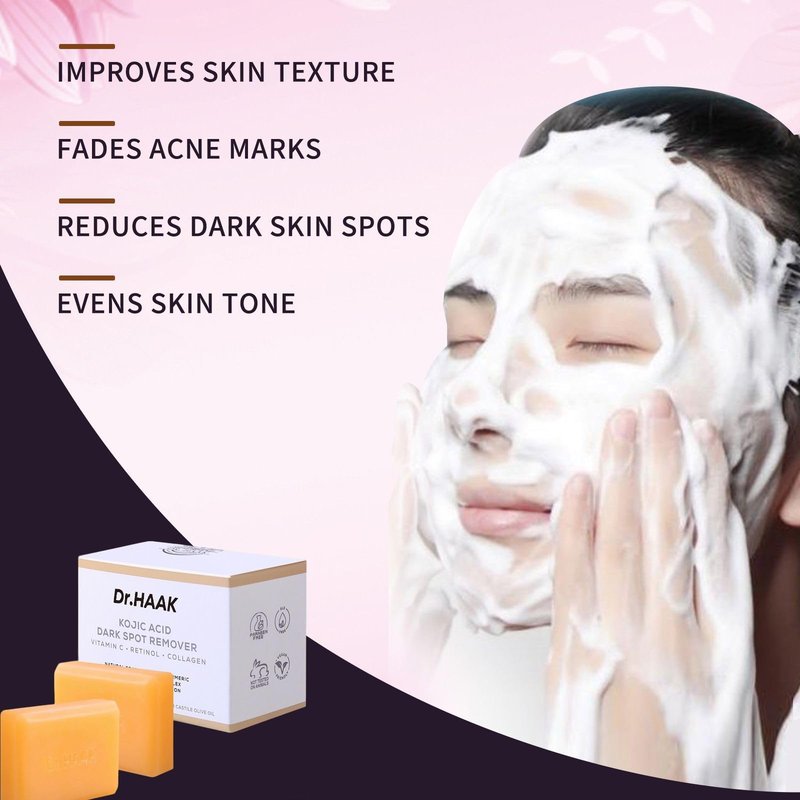 Dr. HAAK Kojic Acid Dark Spot Remover Soap –Skin Brightening Bar with Vitamin C, Retinol, Collagen & Turmeric –Formula with Hyaluronic Acid, Vitamin E, Shea Butter & Castile Olive Oil (2 Pack)