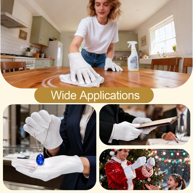 FOTKYXH 32PCS (16 Pairs) Thin White Gloves for Dry Hands Sleeping, Breathable White Glove with Elastic Cuff for Overnight Treatment, Eczema, Spa, Work, Inspection (One Size Fits Most)