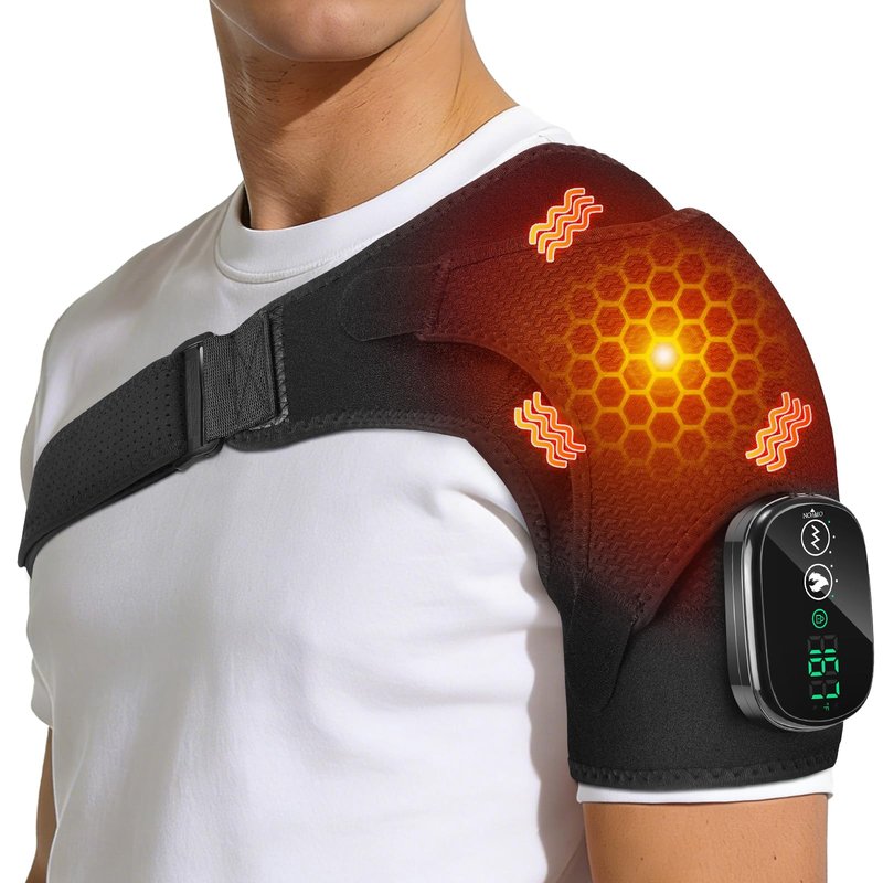 Shoulder Heating Pad with Massage, Cordless Heated Shoulder Wrap for Pain Relief, Rotator Cuff & Frozen Shoulder Support, Portable 3 Heat & 3 Vibration Shoulder Massager for Deep Tissue