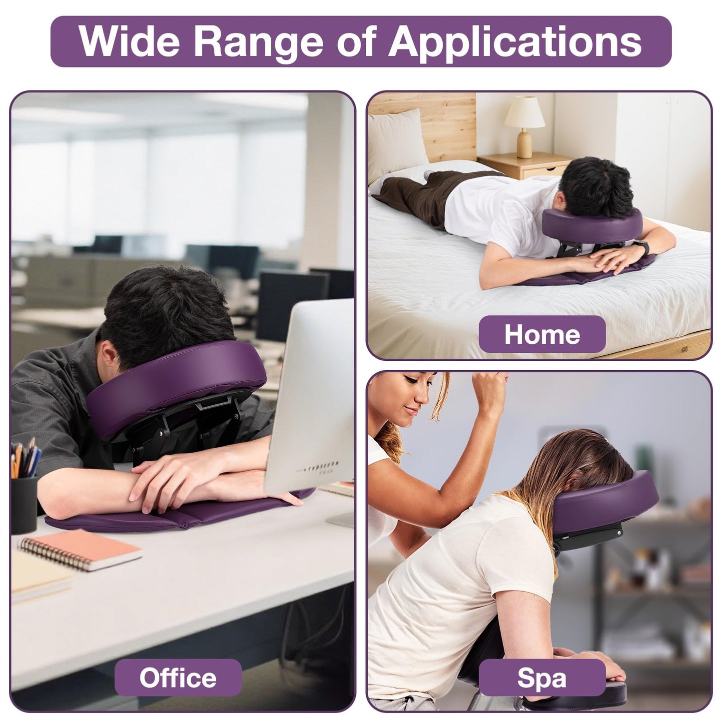 Udefineit Face Down Tabletop Massage Kit, Adjustable Headrest Face Cradle with Hand Rest Pad, Universal Desktop Home Mattress Massage Cradle with Soft Pillow for SPA Chair Bed Office Desk - Purple