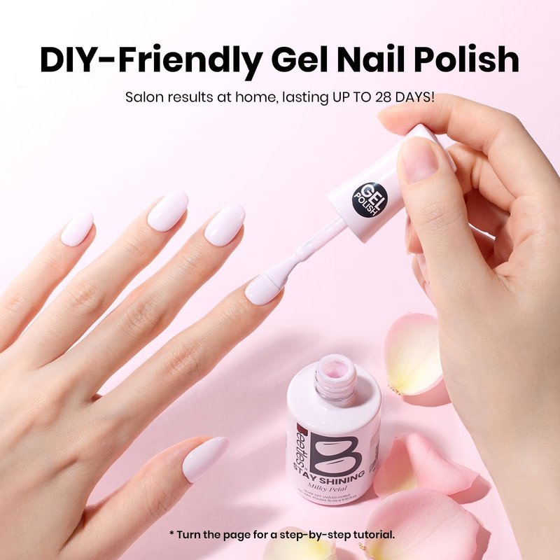 Beetles Baby Pink Gel Polish - Milky Petal 15ml/0.51Oz, Light Pink Gel Nail Polish for Pastel Nails, Same Color Bottle STAY SHINING Series, Long-Lasting Soak Off UV LED Lamp Spring Nails Art