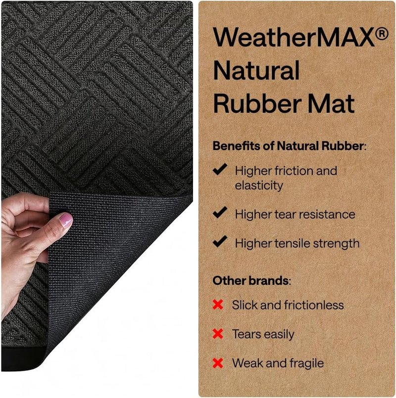 Gorilla Grip Waterproof All-Season Doormat - Natural Rubber, Stain & Fade Resistant | 29x17 Gray Diamond