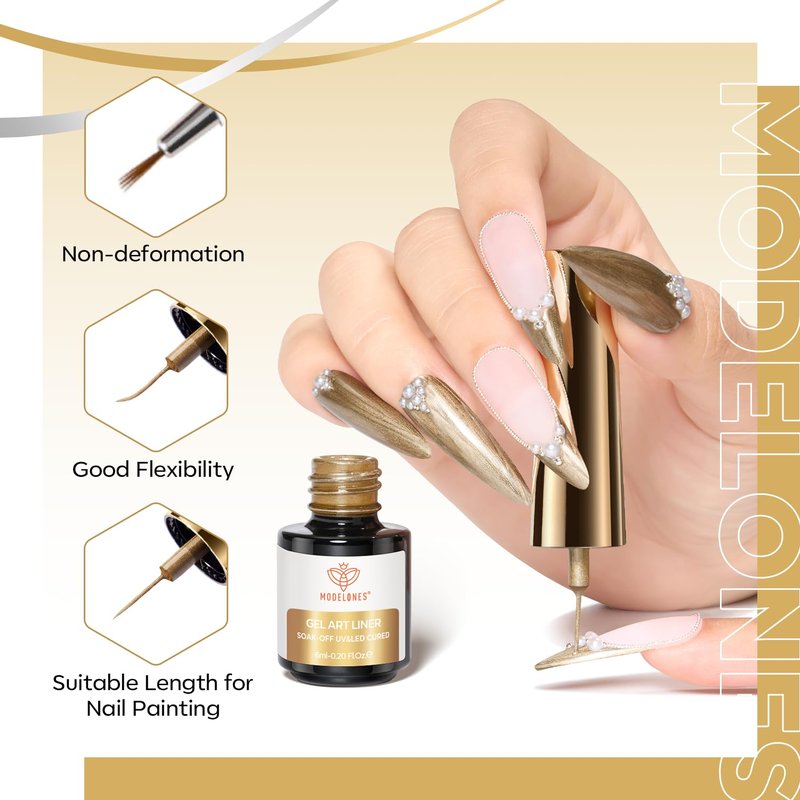 Modelones Metallic Gel Liner Nail Polish Set - 2 Pcs Chrome Mirror Finish for Stunning 3D Nail Art