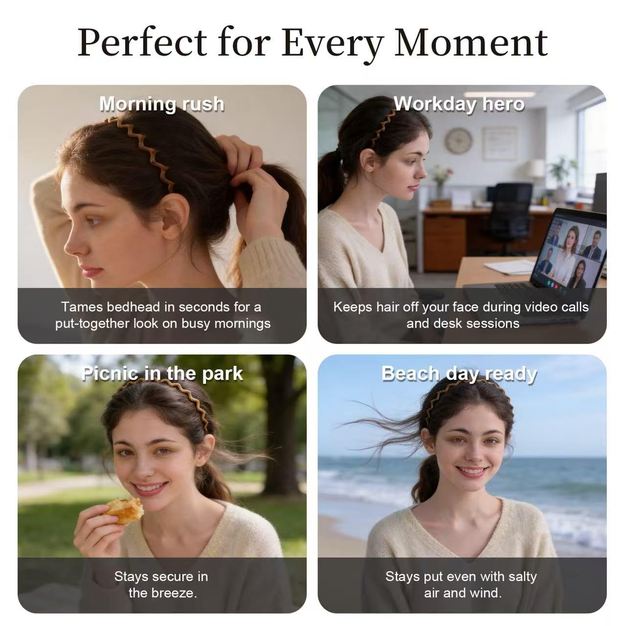 Zig Zag Headbands for Women - Non-Slip Comfortable Comb Design | Tortoise & Black - 2 Pack Fashion Accessories