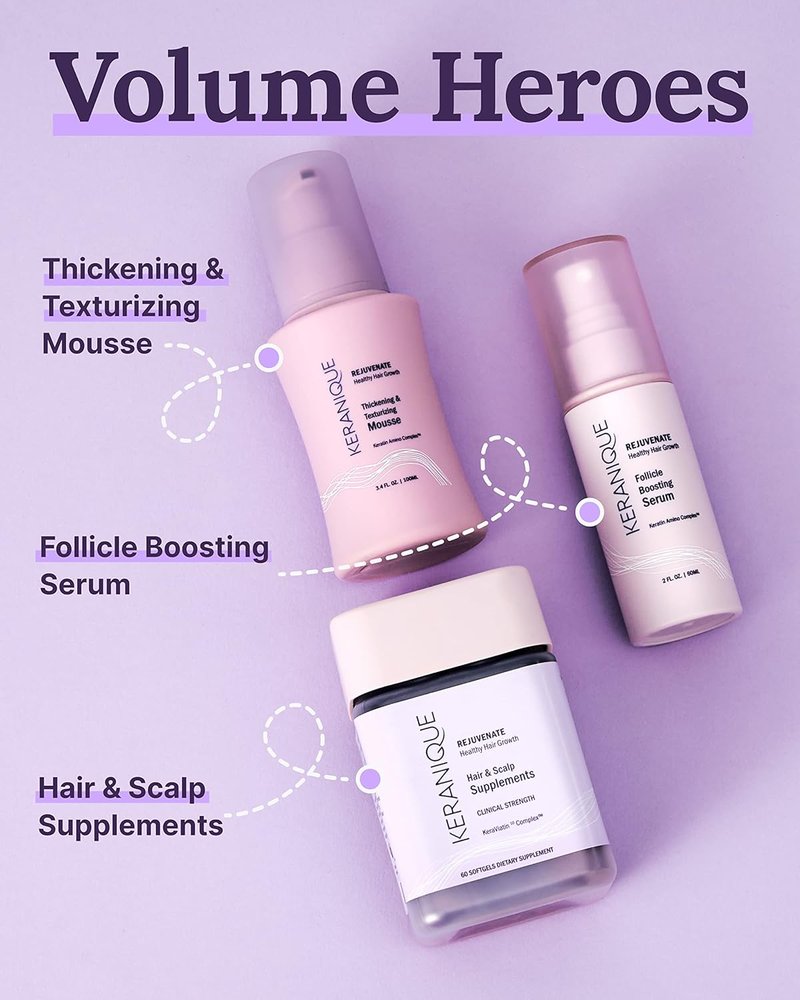 Keranique Volume & Protect Styling Kit - Volumizing Hair Mousse & Heat Protectant Spray for Fine Hair | 2 oz & 3.4 oz
