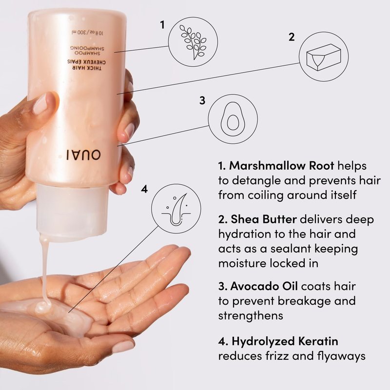 OUAI Thick Hair Shampoo and Conditioner Set - Sulfate Free Shampoo and Conditioner for Thick Hair Care - Moisturizes, Strengthens & Fights Frizz - Made with Keratin & Shea Butter (10 Fl Oz)