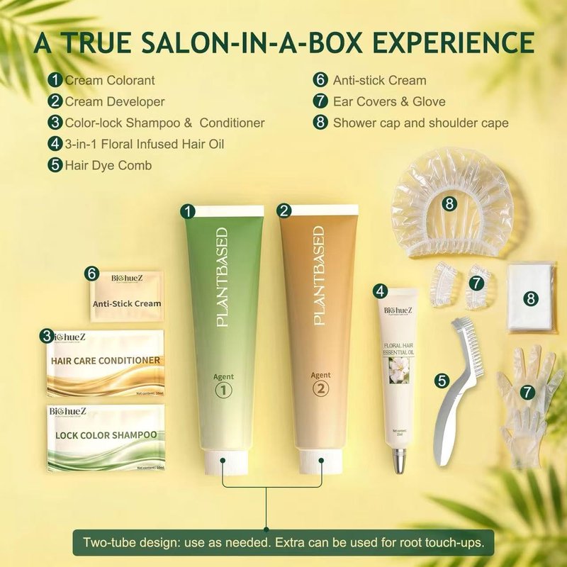 BioHueZ Permanent Hair Dye Gray Coverage Hair Dye PPD-Free Hair Color Kit 4A Cream Latte Brown