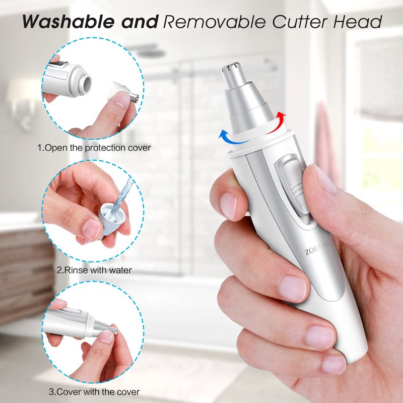 Ear and Nose Hair Trimmer Clipper - 2026 Professional Painless Eyebrow & Facial Hair Trimmer for Men Women,Battery-Operated Trimmer with IPX7 Waterproof,Dual Edge Blades for Easy Cleansing White