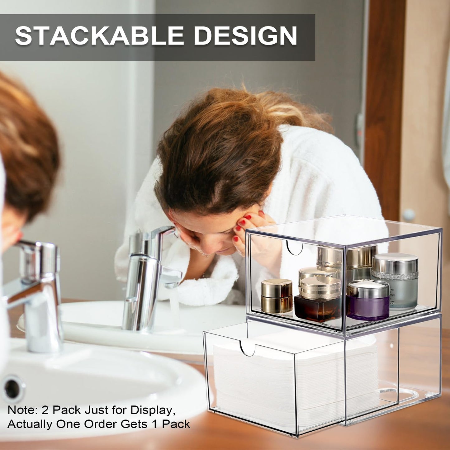 Sumnacon Disposable Face Towel Holder for Bathroom Vanity, Clear Plastic Facial Towels Holder Container with Drawer Storage, Face Towels Case Organizer Compatible with Clean Skin Cluub Towel