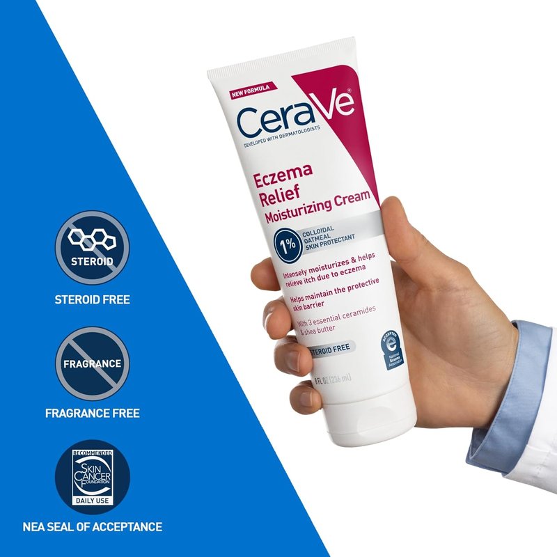 CeraVe Eczema Relief Moisturizing Cream with Colloidal Oatmeal, Shea Butter & Vitamin E For Dry Skin & Itchy Skin Relief, Steroid Free & Paraben Free, 8oz