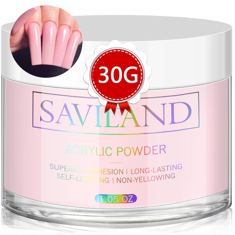 Saviland Pink Acrylic Powder - 30g Professional Colored Nail Polymer for DIY French Manicure & 3D Art
