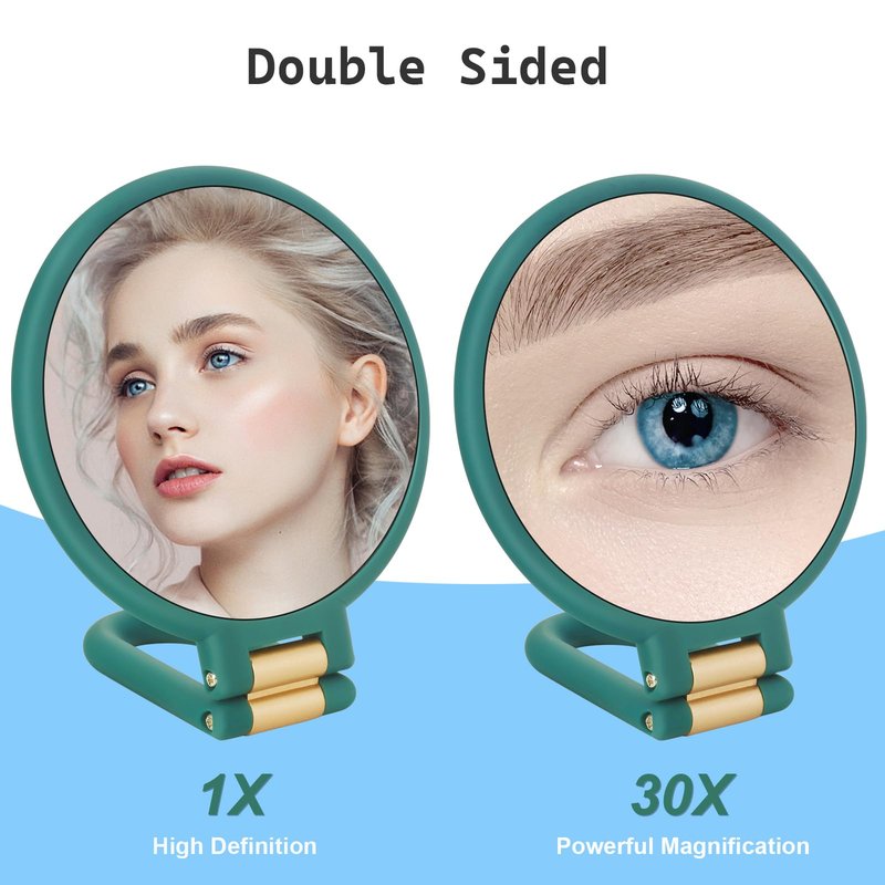 Sifolo 30x Magnifying Mirror, Travel Hand Mirrors with Handle - Double Side Handheld Mirror with 1X 30X Magnification & Adjustable Handle/Stand, Hand Held Foldable Travel Mirror for Makeup(Army Green)