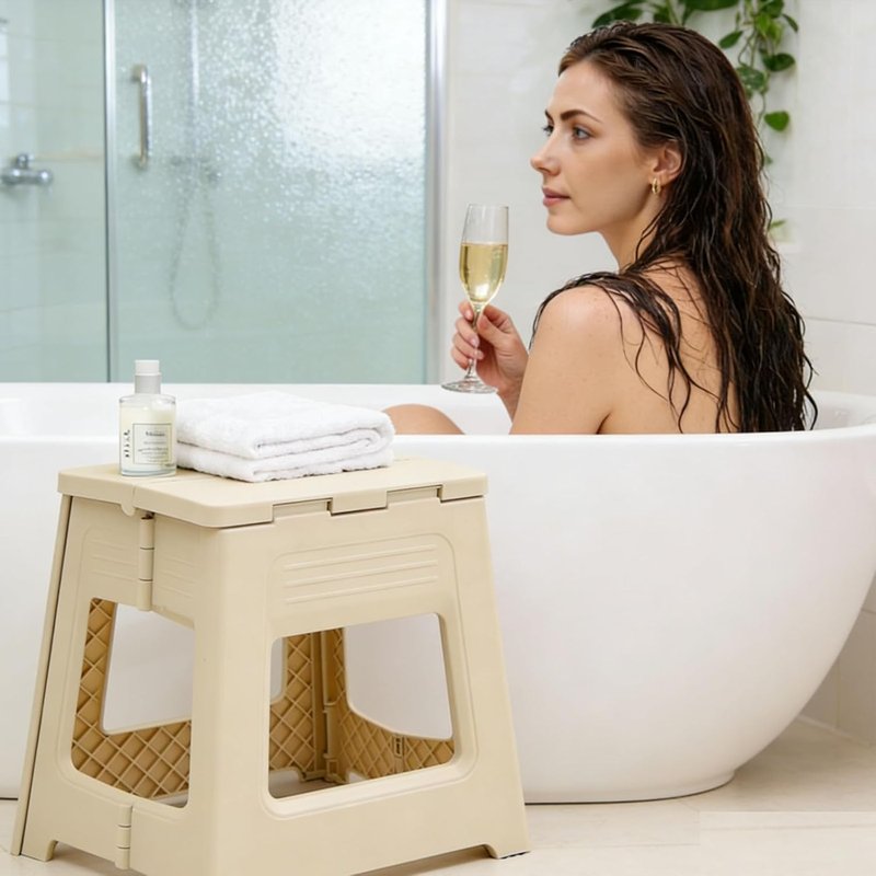 Foldable Shower Stool - Anti-Slip Foot Rest for Shaving Legs | 11.9" Height, Compact Design for Travel & Bathroom