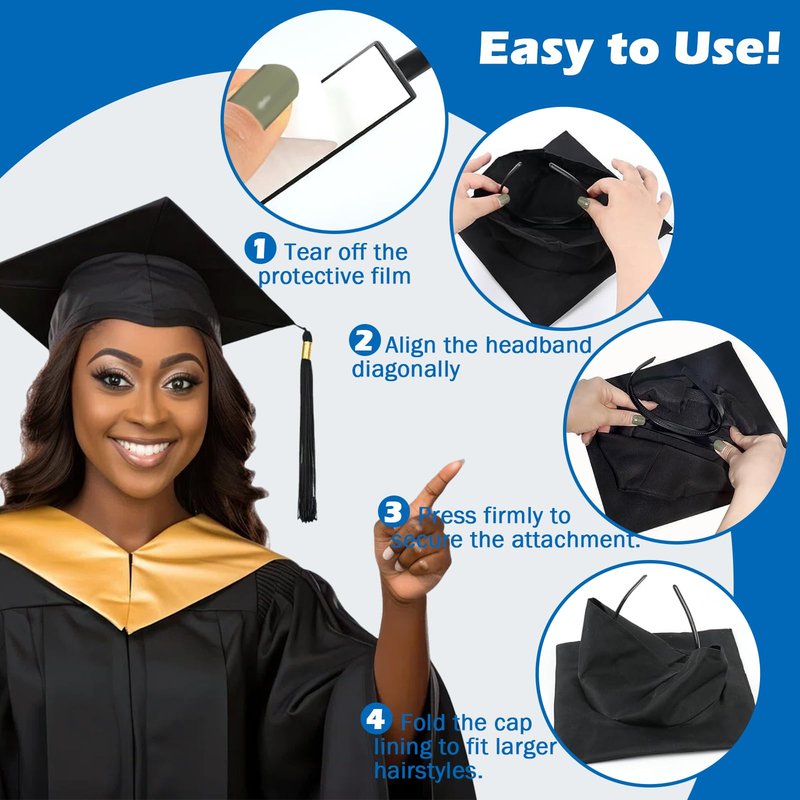 LIHELEI 2 Pack Black Graduation Cap Headband, Pro-Grip Stabilizer Unisex Upgrade Grad Cap Headband Insert for Suitable