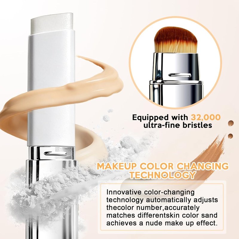 Korean Color Changing Foundation Stick - 2-in-1 Waterproof Hydrating Makeup | Dual-Ended Concealer & Brush, Travel-Friendly