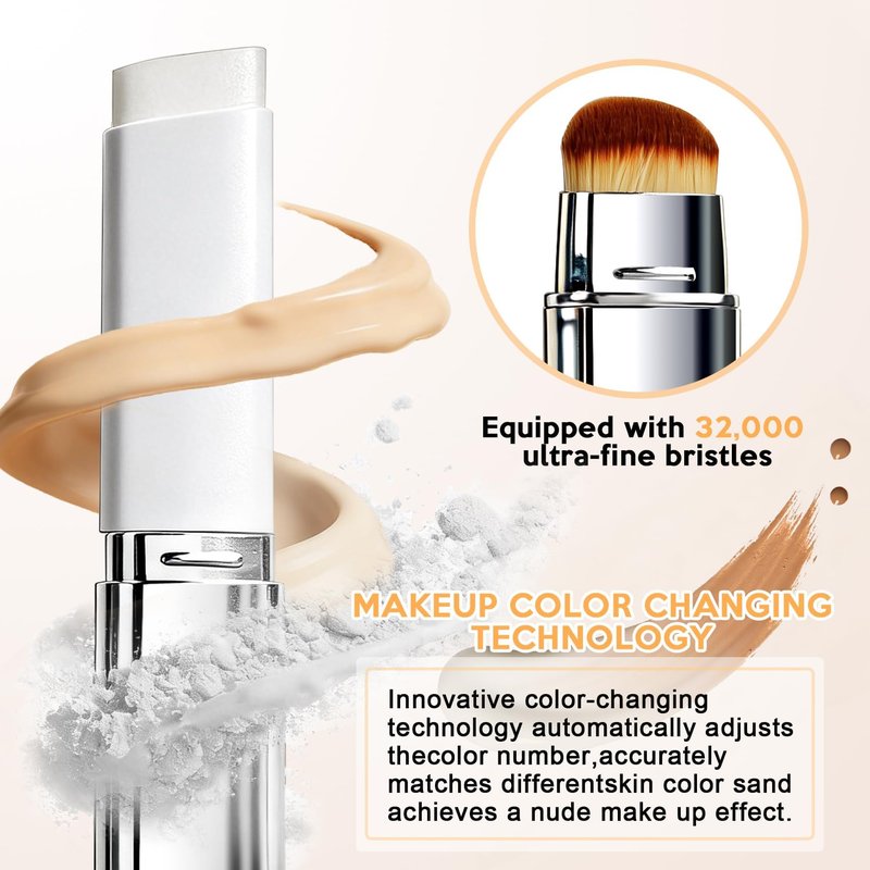 Korean Color Changing Foundation Stick with Brush for Lumine Skin, 2-in-1 Waterproof & Long-Lasting Hydrating Makeup, Dual-Ended Foundation & Concealer Stick (202)