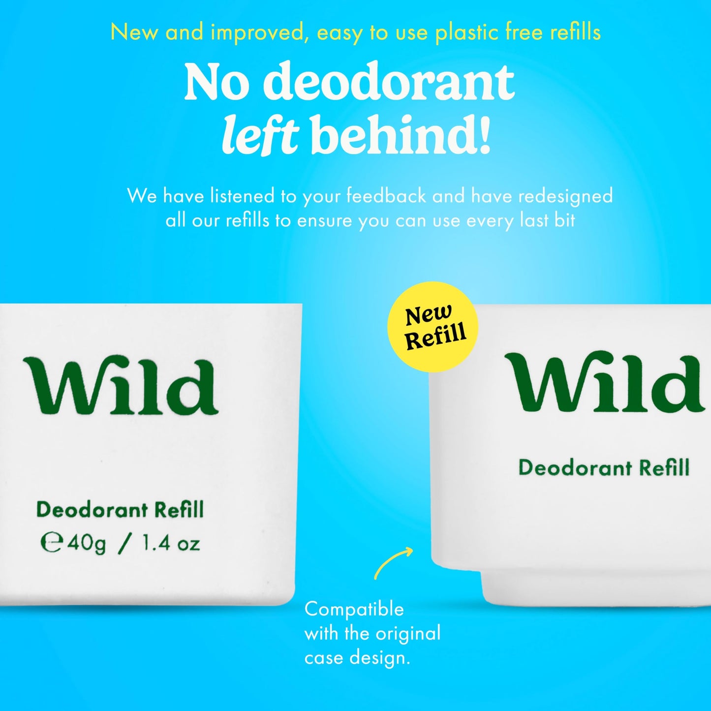 Wild Aluminum Free Deodorant for Women Starter Kit - Refillable Stick Deodorant with Pink Applicator Case & Fresh Cotton and Sea Salt Scented Refill (1.4oz) - Long Lasting Protection - Vegan Friendly