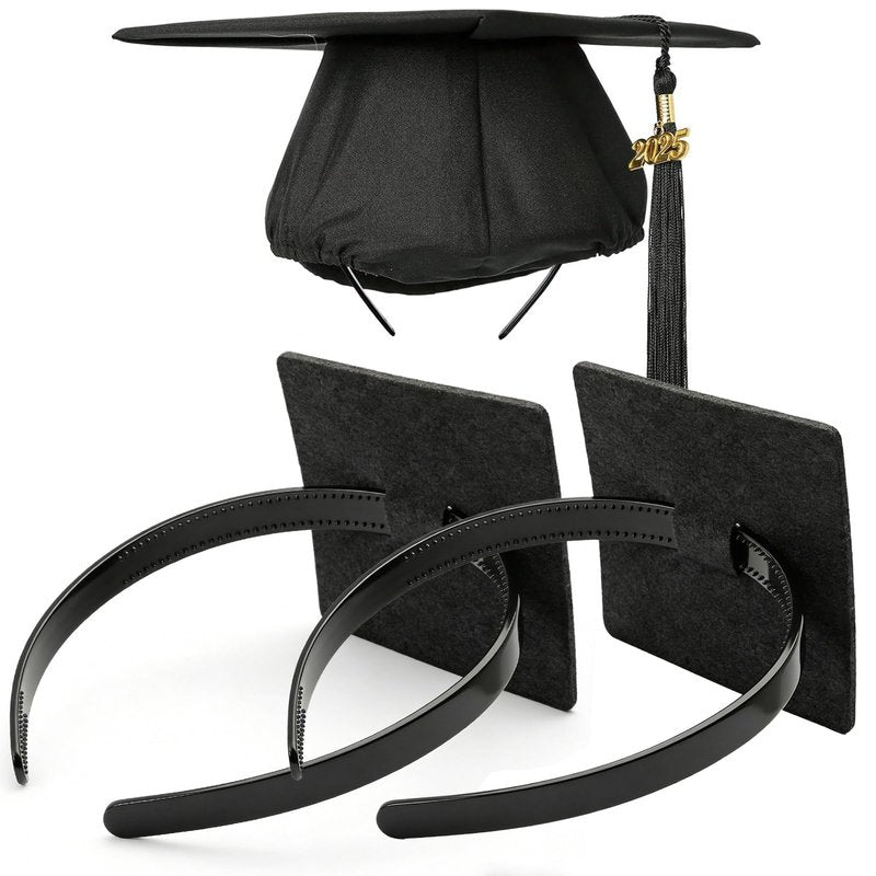 PUNCHMAN 2 Pack Graduation Cap Headband - Lightweight All-Day Comfort Grad Cap Headband Insert - Secure Grad Hat Holder for Curly/Thick Hair - Anti-Slip Removable Graduation Hair Accessories,Black