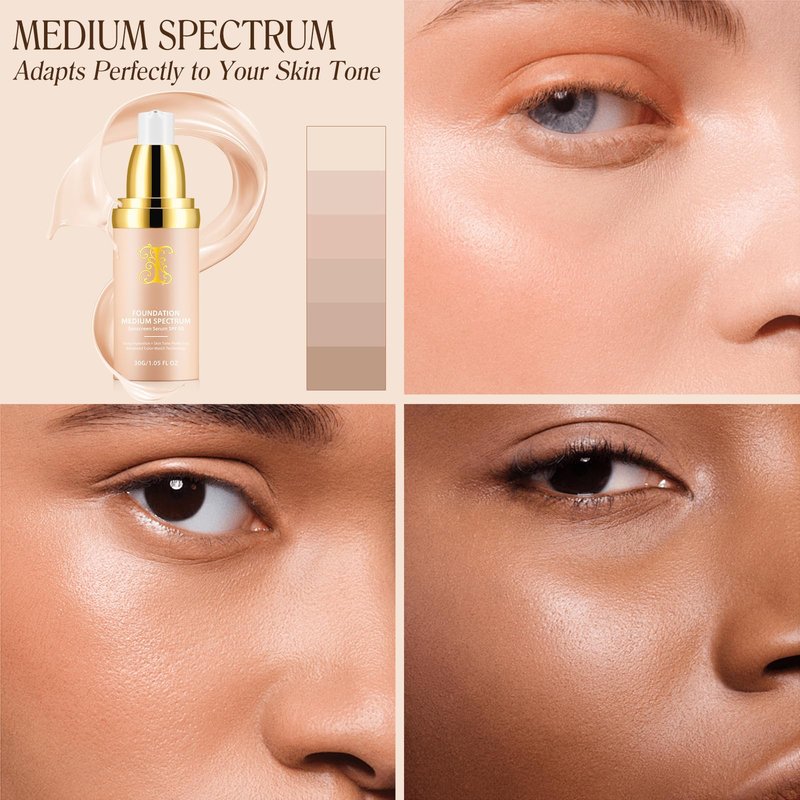 Colour Changing Foundation Liquid 4 in 1, Foundation for Older Women, Hydrating Longwearing & Waterproof Concealer, SPF 50+ Makeup Base Nude Face, Foundation Medium Spectrum for all Skin