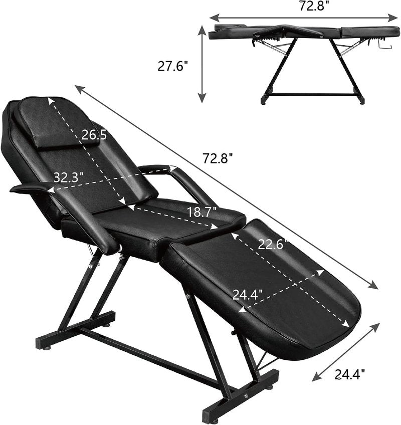 OmySalon Massage Salon Tattoo Chair Esthetician Bed with Hydraulic Stool,Multi-Purpose 3-Section Facial Bed Table, Adjustable Beauty Barber Spa Beauty Equipment, Black