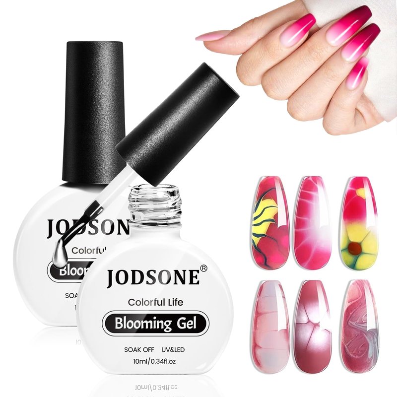 JODSONE Blooming Gel Nail Polish,2pcs 10ml Clear Blooming Gel for Marble,Watercolor,Floral Print,Gradient & Tie Dye Nail Art Effects for Women