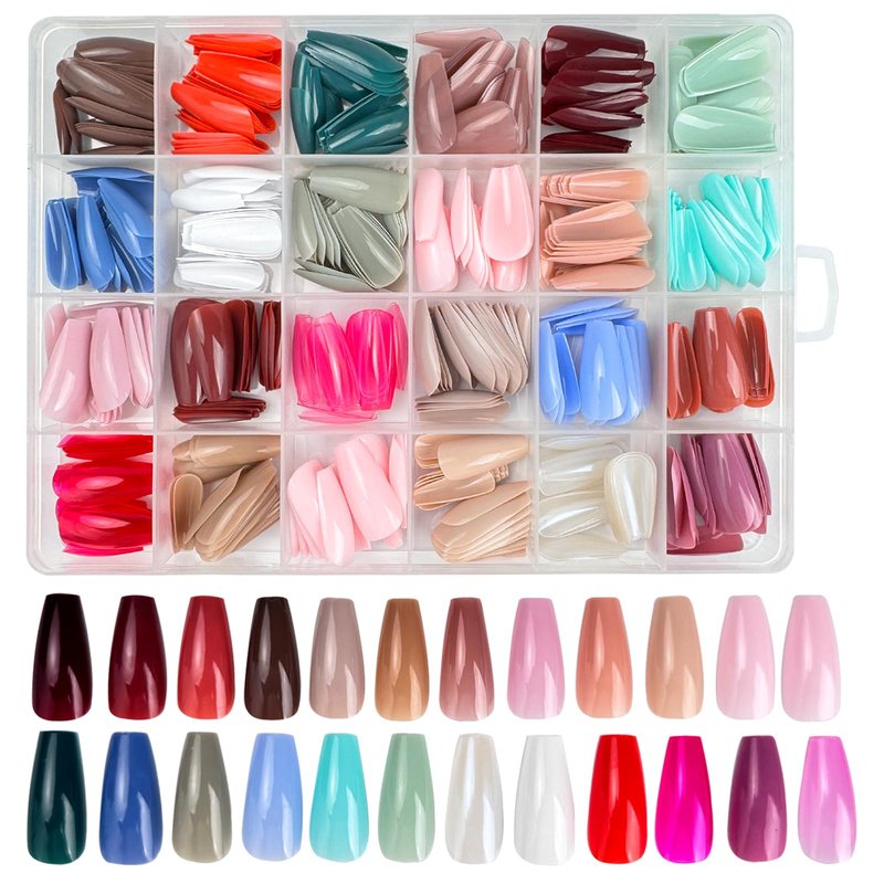 576 Pcs Press on Nails Medium Coffin Fake Nails Solid Color False Nails 24 Color Coffin Acrylic Glue on Nail Reusable Artificial Nails Stick on Nail for Women Manicure