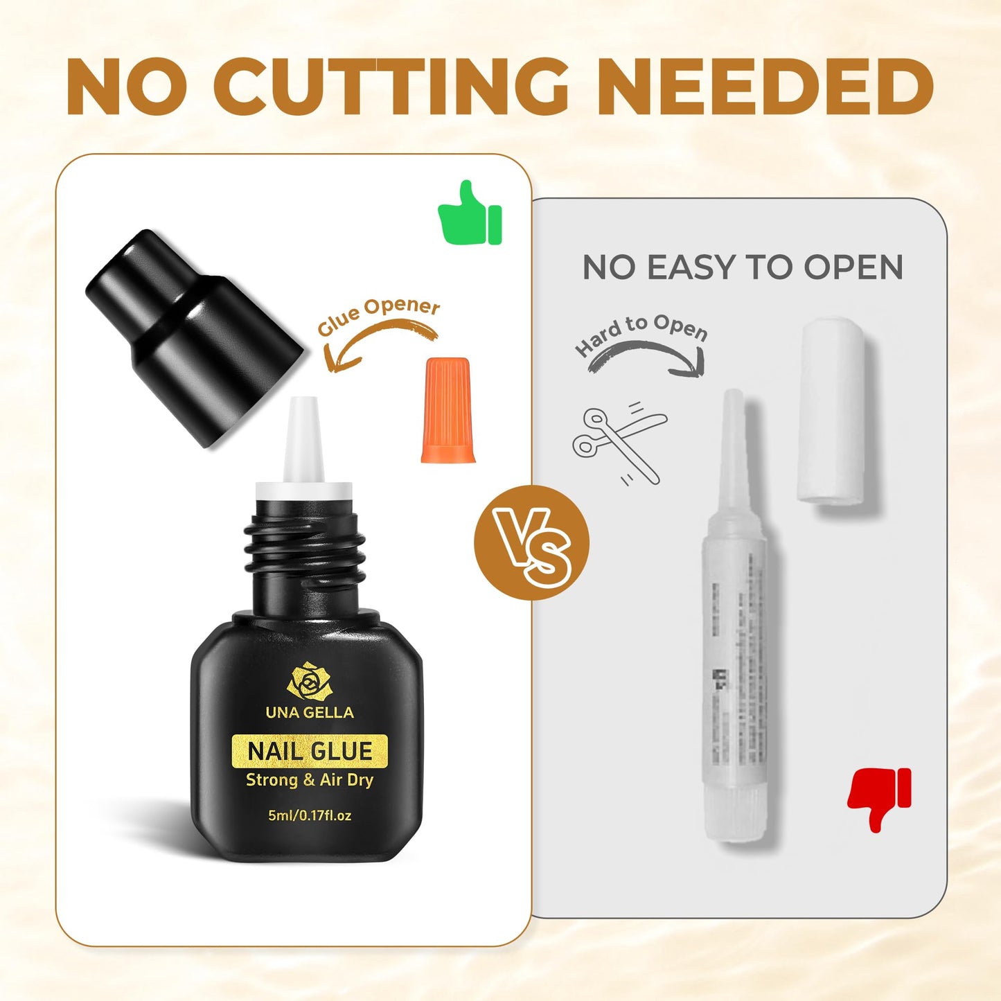 UNA GELLA Super Nail Glue for Press On Nails Quick Drying (5ML*2pcs) Acrylic Nails & Nail Tips No Lamp Need Press On Nails Glue Drip Use with Opener Long Lasting for DIY Nail Art