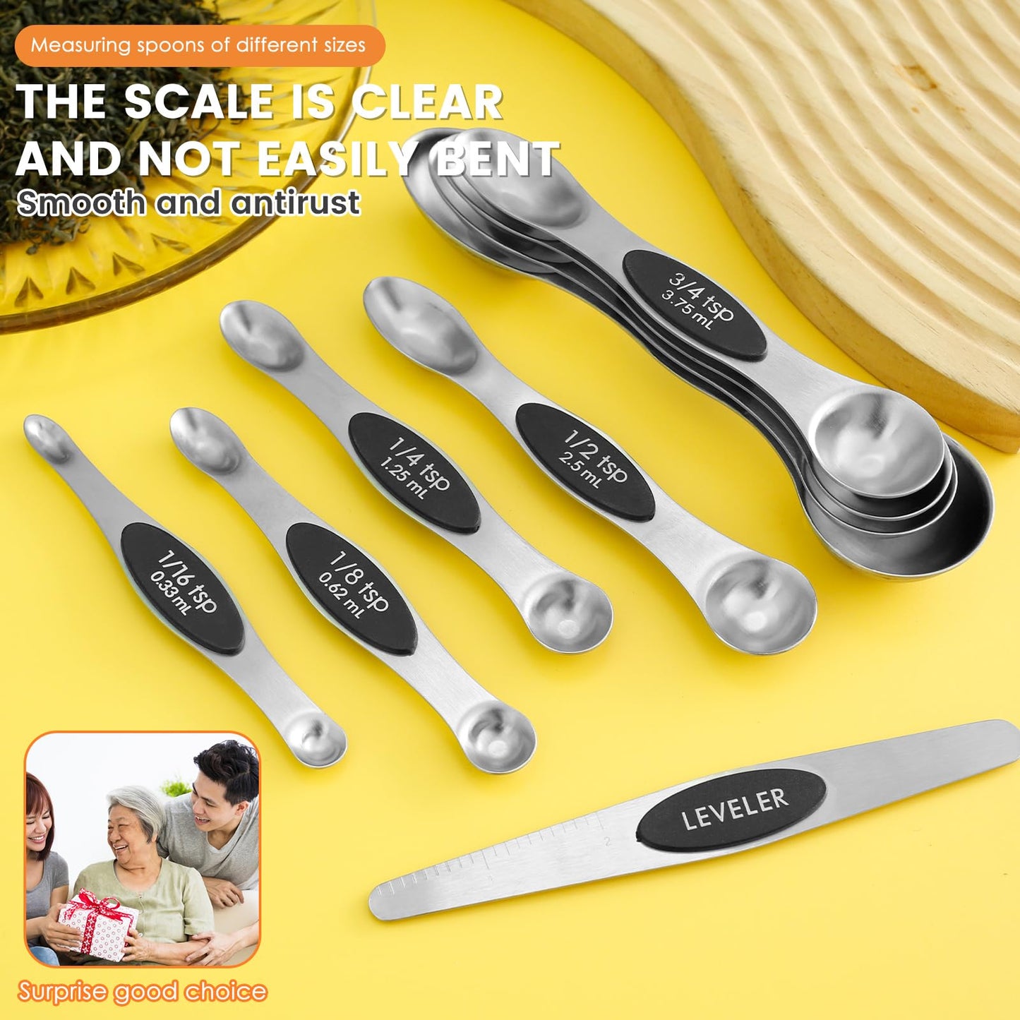 Magnetic Measuring Spoons Versatile Safe Stainless Steel Double Sided Teaspoon Easy to Clean Measuring Spoons Nesting Teaspoons Solid Nesting Tablespoon Teaspoon for Liquid Ingredients