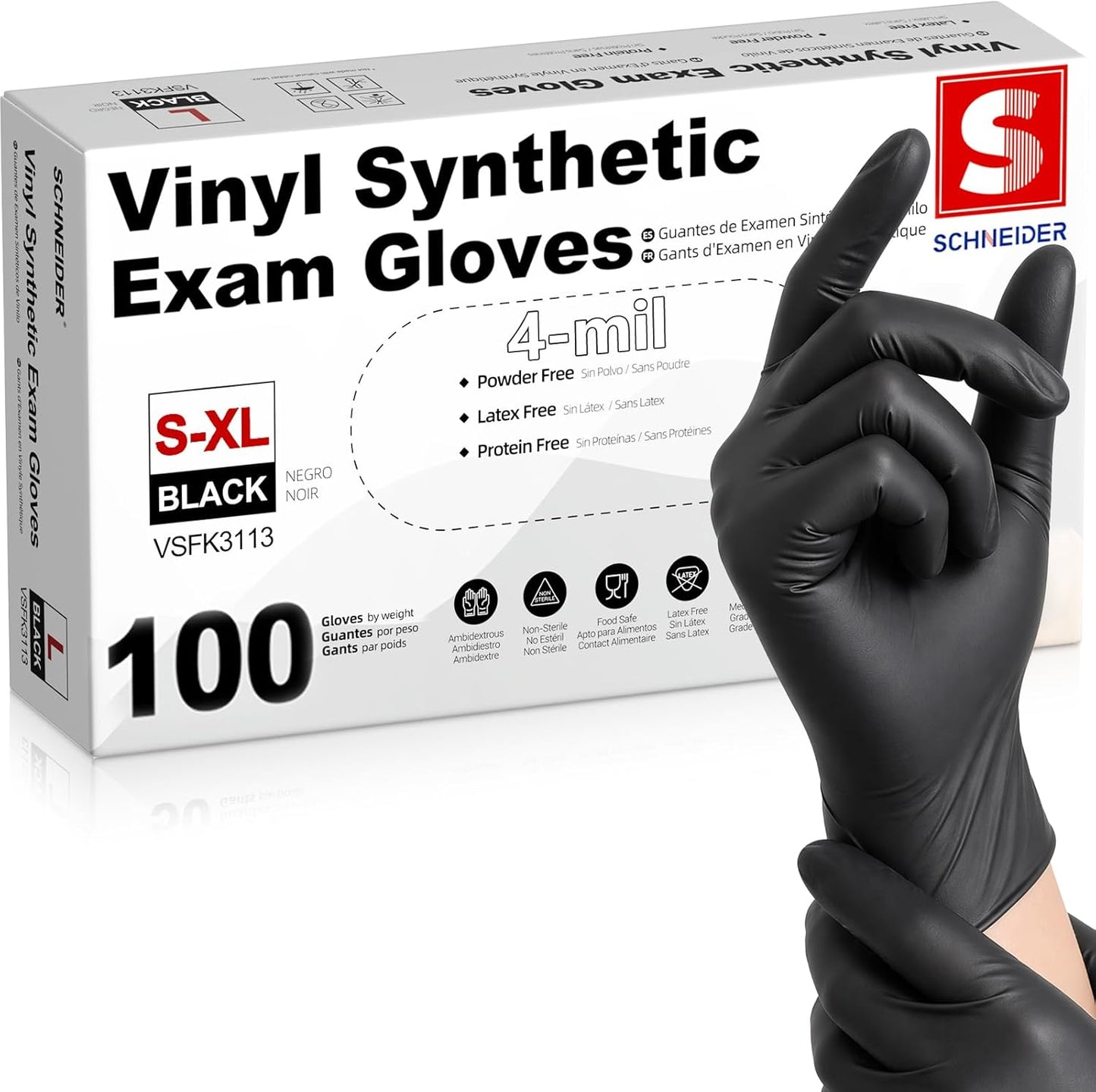 Vinyl Synthetic Exam Gloves - 4 Mil Latex-Free Disposable Gloves for Medical, Cooking & Food Prep