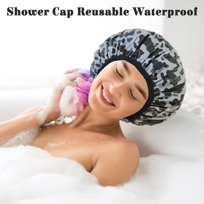 Choshion Reusable Waterproof Shower Cap for Women - Large Plastic Satin Lined for Braids & Long Hair