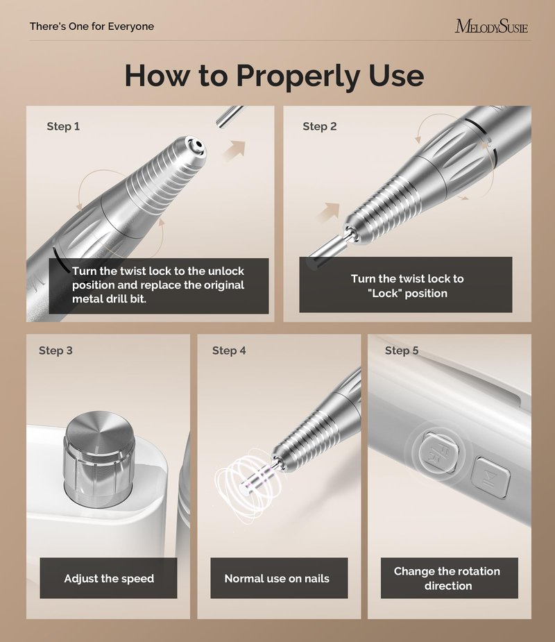 MelodySusie Entry-Level Clip-On Rechargeable Essential Nail Drill, SC300F 30000RPM E-File with LCD Display for All Manicure Shaping & Gel Removal, Ideal for Training,Nail Art Practice & Home Use,White
