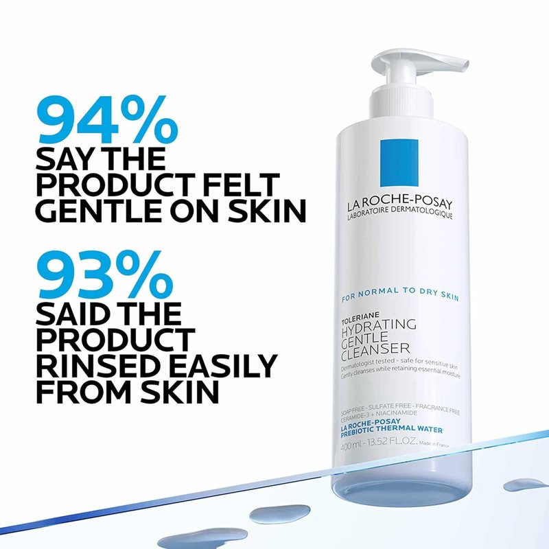 La Roche-Posay Toleriane Hydrating Face Cleanser - Gentle Daily Wash With Niacinamide & Ceramides | For Dry & Sensitive Skin