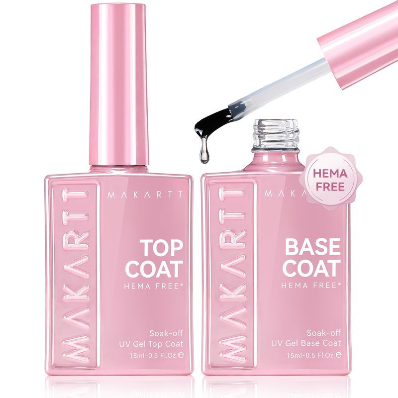 Makartt Hema-Free Gel Top and Base Coat Set: 2 PCS 15ml No Wipe Upgraded Mild Formula Diamond-Shine Long-Lasting Base and Top Coat Gel Nail Polish Soak Off UV LED Lamp Needed Home DIY Gift Women