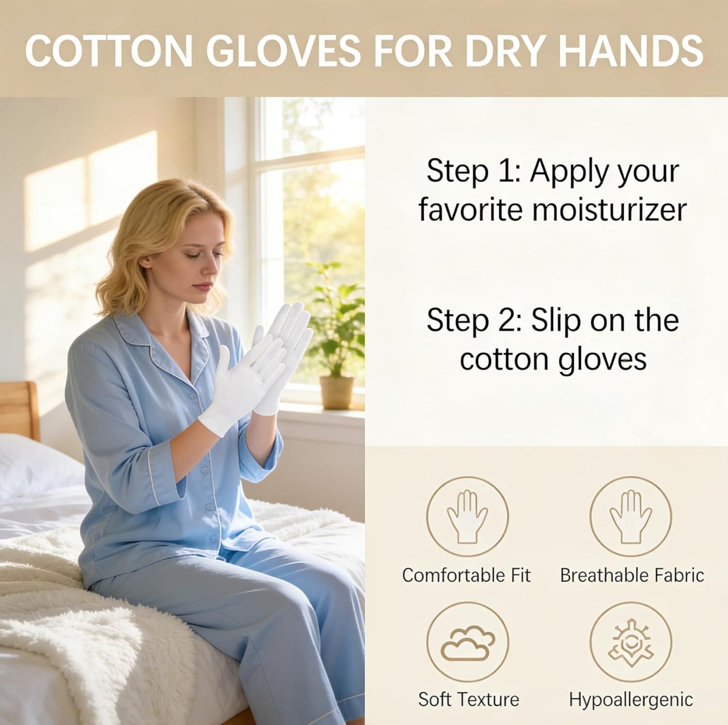 White Cotton Gloves for Dry Hands | Soft Sleep Gloves for Eczema & Moisturizing Overnight | 36 Pcs Set