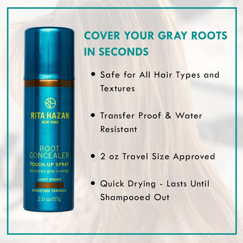 Rita Hazan Root Concealer Touch Up Spray - Instant Gray Root Coverage - Quick Drying, Water-Resistant - 2 oz Temporary Hair Color Spray