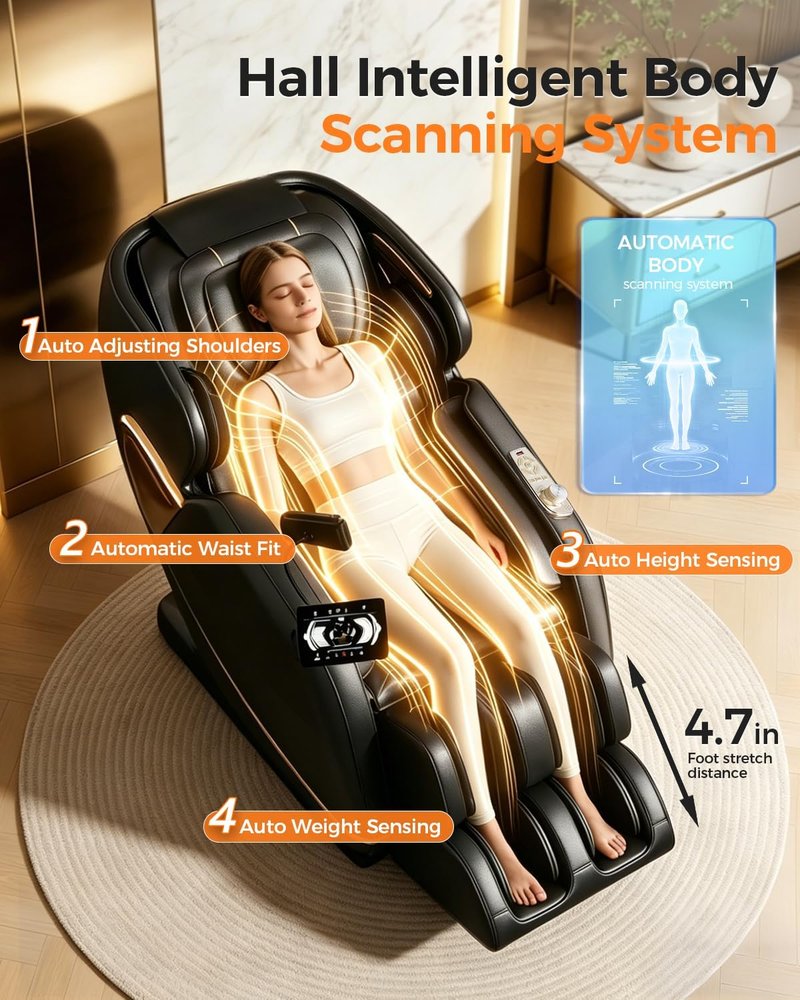 Skiennix 3D Massage Chair - Full Body Recliner with AI Voice Control & Heated Massage | Black PU Leather
