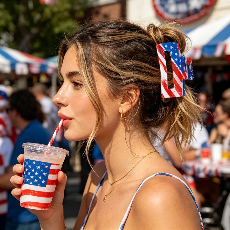 Skiennix 4th of July Hair Claw Clips - Patriotic American Flag Design | Strong Hold for All Hair Types