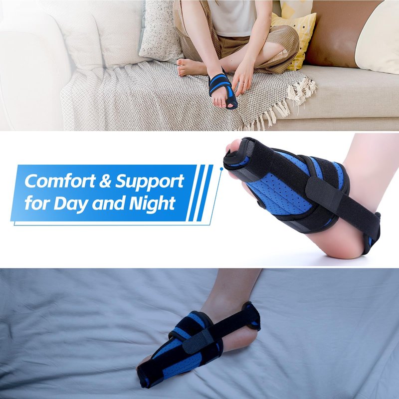 Chonario Big Toe Brace Splint for Broken, Turf Toe, Fracture, Arthritis, Sprains, Support for Women & Men, with 2 Removable Metal Plates - Blue Left