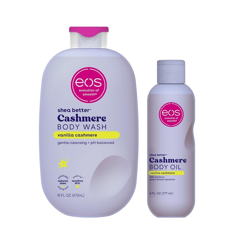 eos Cashmere Body Wash & Oil Bundle - Moisturizing Vanilla Cashmere Wash & 24-Hour Hydrating Oil, 16 fl oz + 6 fl oz