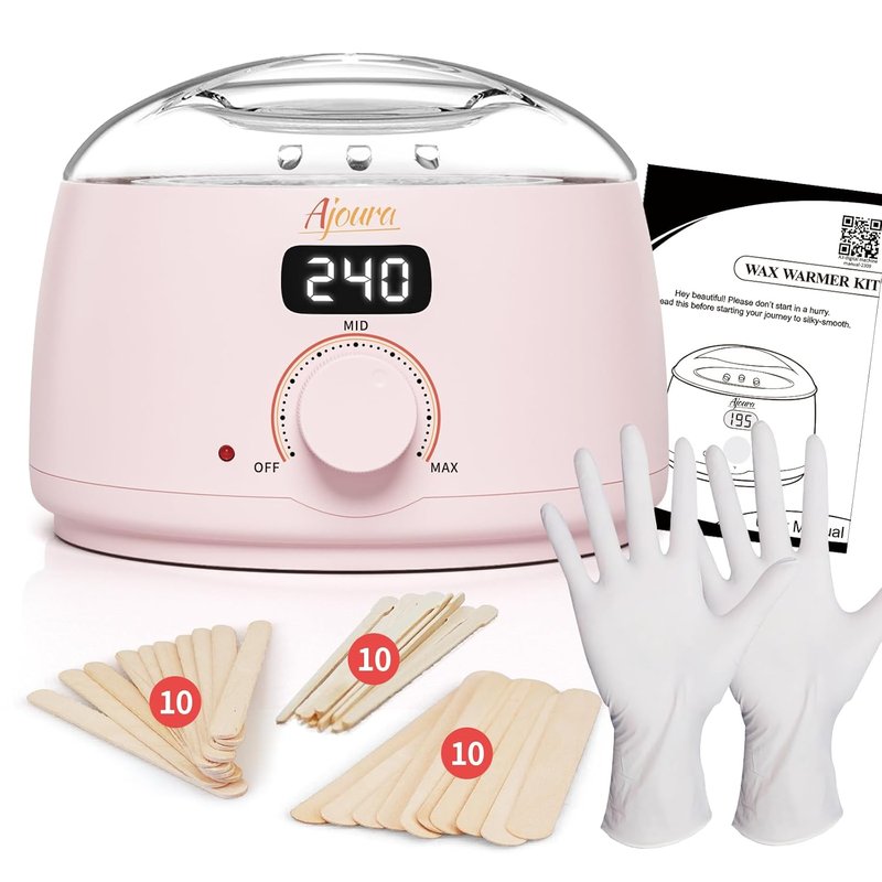 Ajoura Digital Wax Warmer - Quick-Heat Hair Removal Kit with Temp Control | 30 Waxing Sticks & Gloves Included