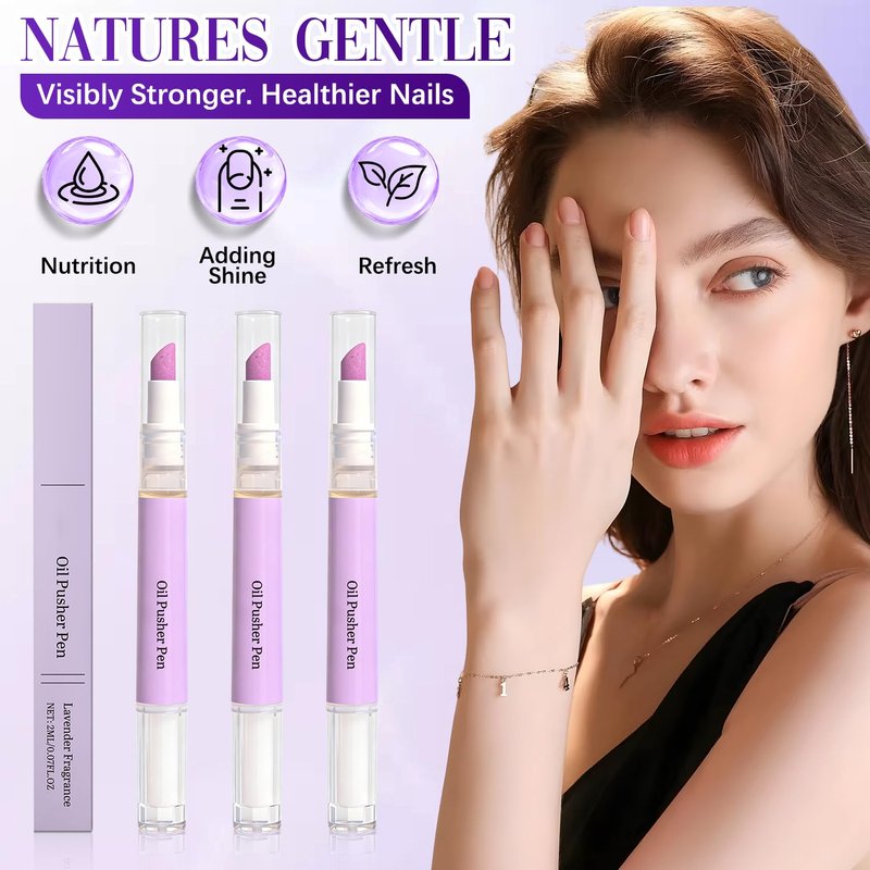 Skiennix 2-in-1 Cuticle Oil Pusher Pen - Ceramic Nail Care Tool for Moisturizing & Brightening Dry Nails