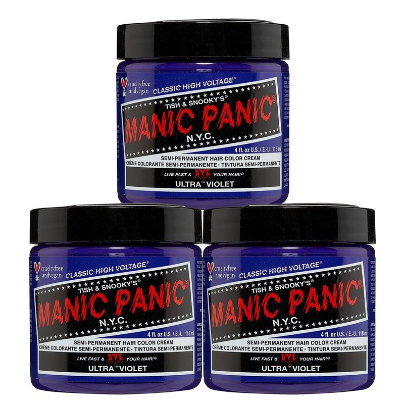 MANIC PANIC Classic Ultra Violet Semi Permanent Hair Color - Blue-Toned Purple Hair Dye for Women & Men That Lasts 4-6 Weeks - Vegan, Ammonia & Cruelty-Free - Create & Mix Custom Shades (4oz / 3pk)