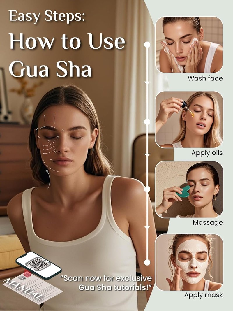 Rena Chris Gua Sha Tool - Jade Stone Facial Massager for Acupuncture Therapy | Reduces Puffiness & Sculpt Jawline (Green)