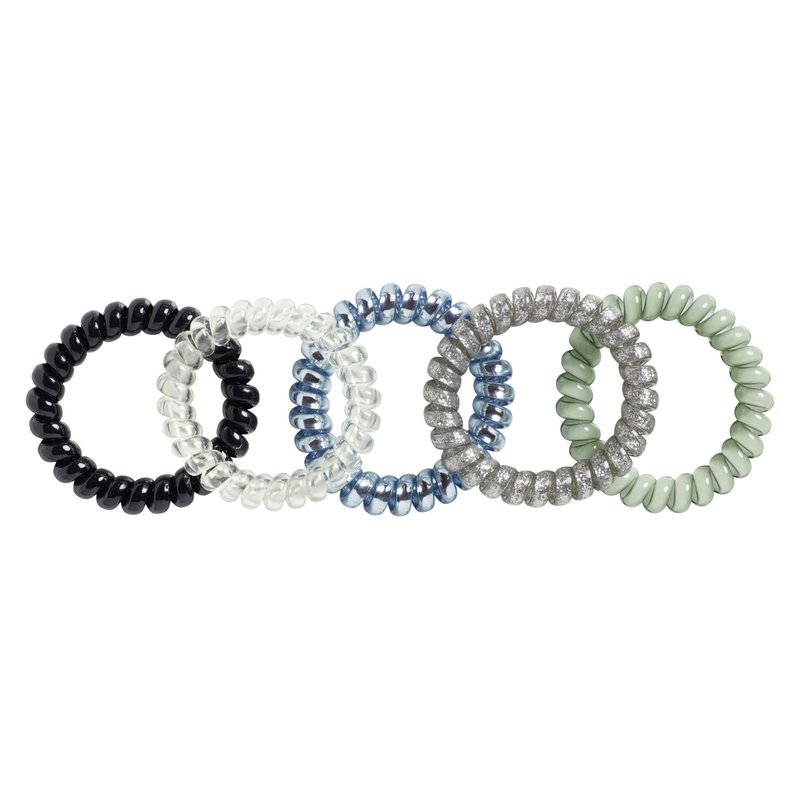 Goody Dentless Spiral Hair Ties, Cool Tones Phone Cord Coils - 5 Ct, Secure Hold Jelly Bands for Medium-Thick Hair for Women & Men