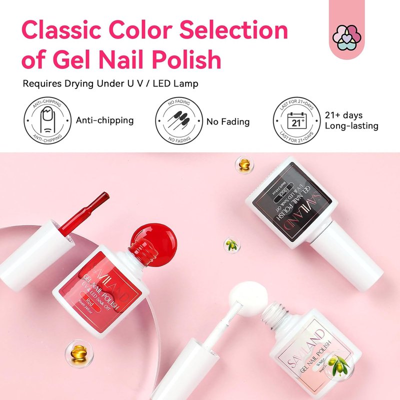 SAVILAND Acrylic Nail Kit - Professional Set with UV Light, 3 Gel Polish Colors & Tools for Home Salon