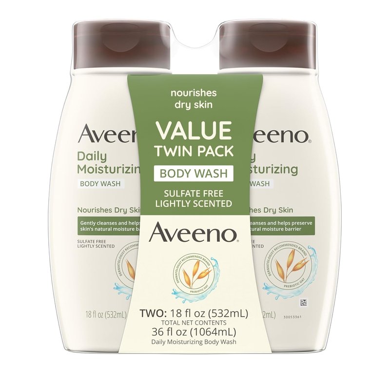 Aveeno Daily Moisturizing Body Wash - Gentle Cleanser & Shaving Gel for Softer Skin | 18 fl. oz, Pack of 2