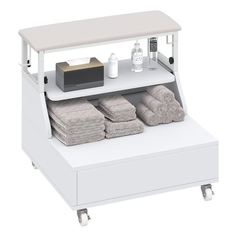 Pedicure Foot Rest with Wheels, Portable Pedicure Stool Adjustable 2-Level Height, Mobile Pedicure Cart Trolley for Foot Bath, Spa Cart, Manicure Furniture for Beauty Salon or Spa, Massage Station