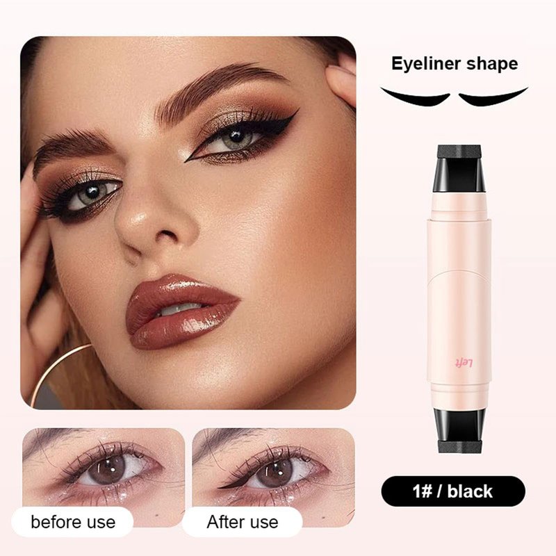 Riroenst 2 Pcs Eyeliner Stamp Set, Waterpoof Natural Foldable Eyeliner Stamp for Perfect Wings,Smudge Proof, Long-Lasting Eye Makeup (Black+Brown)